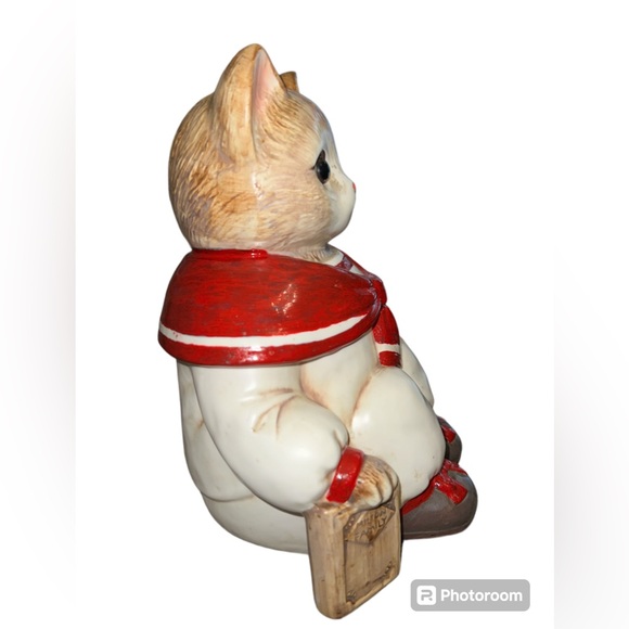 Vtg Japan Wilbur Milton Anthropomorphic Red Sailor Cat Cookie Jar glass eyes - Picture 2 of 5